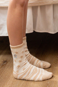 Beige Zebra Stars Crew Socks