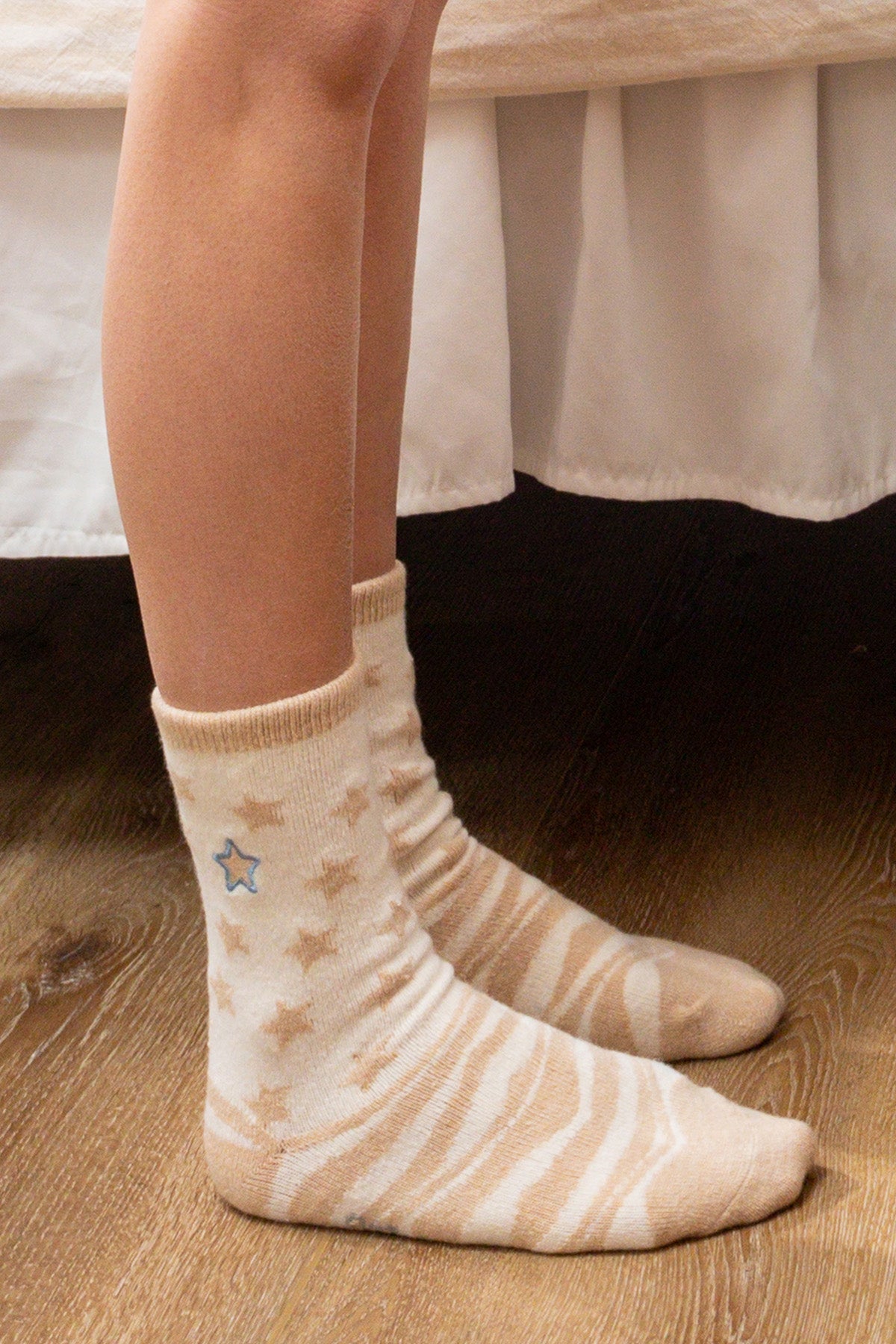 Beige Zebra Stars Crew Socks