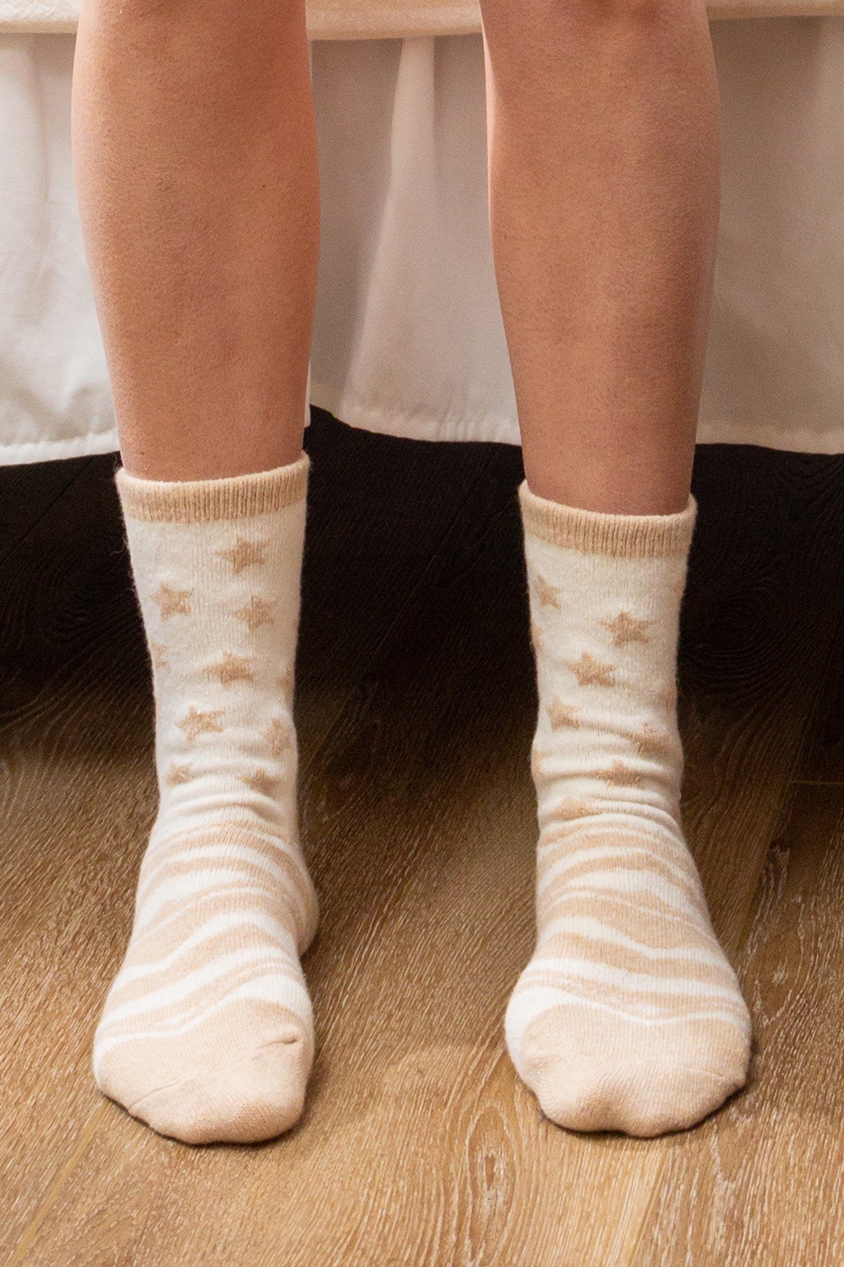 Beige Zebra Stars Crew Socks