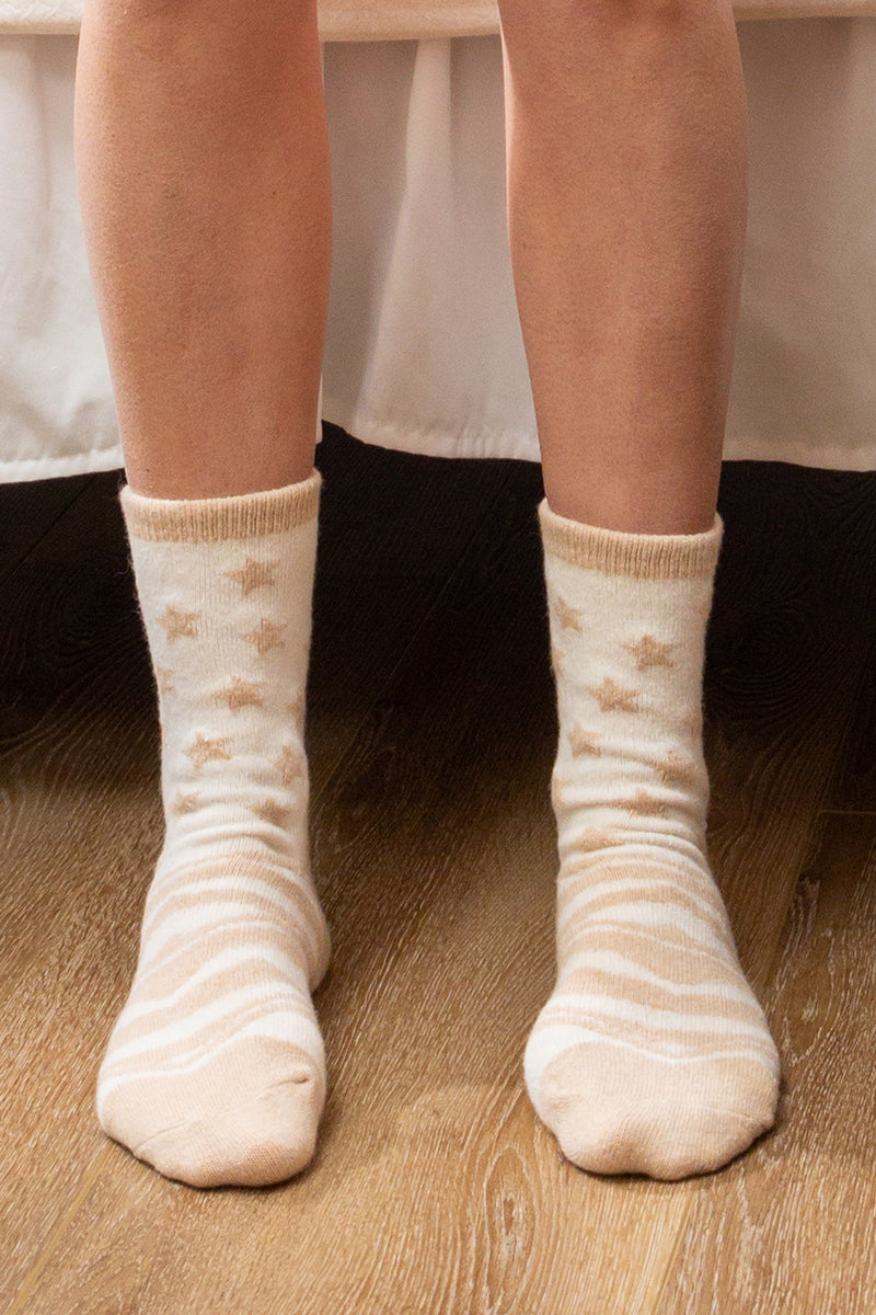 Beige Zebra Stars Crew Socks