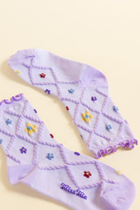 Flower Embroidered Ruffle Crew Socks