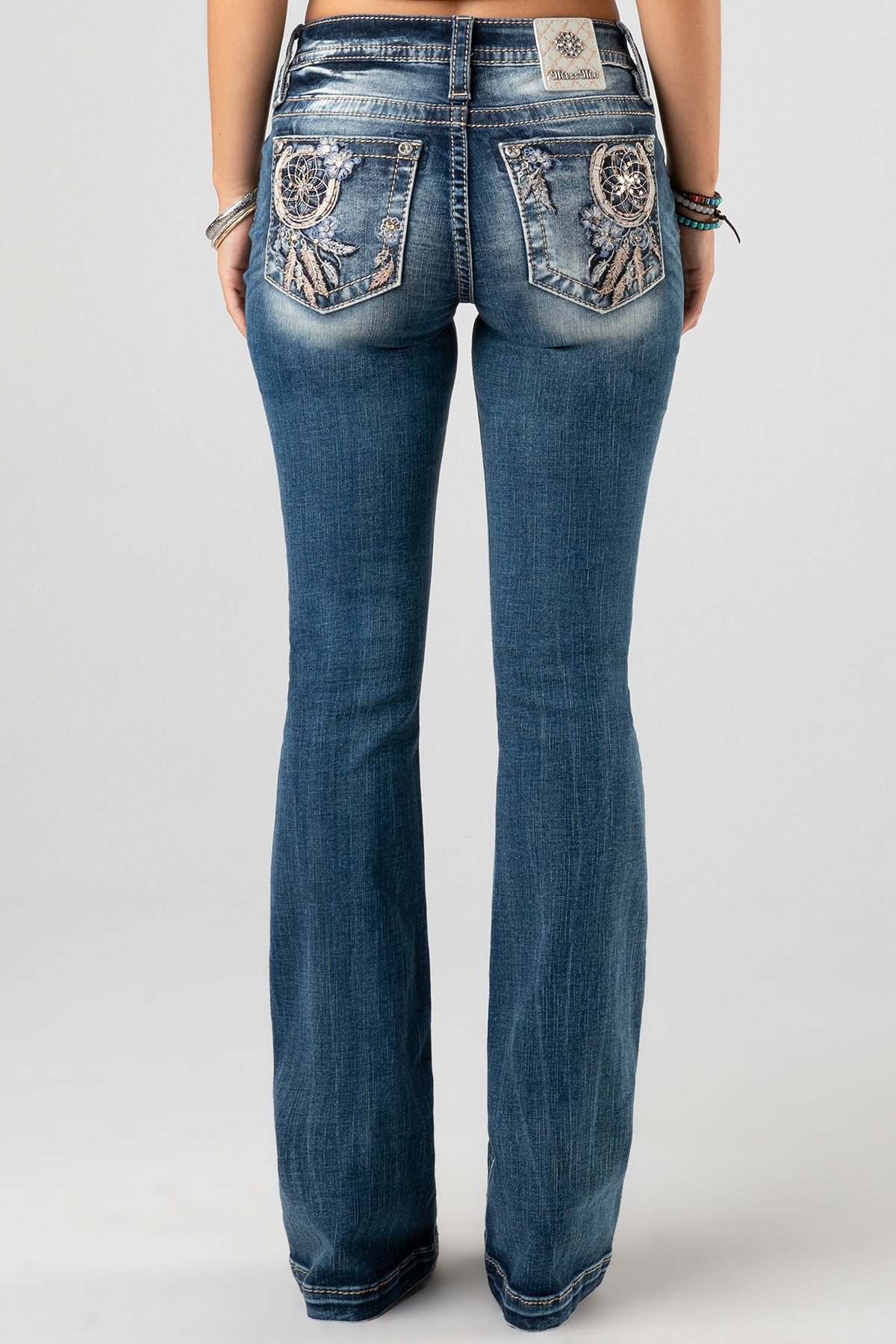 Woman Rhinestone Jeans Embroidered High Waisted Bootcut Jeans Size 1- 17