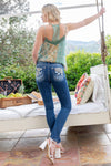 Coral Flower Leaves Skinny Denim