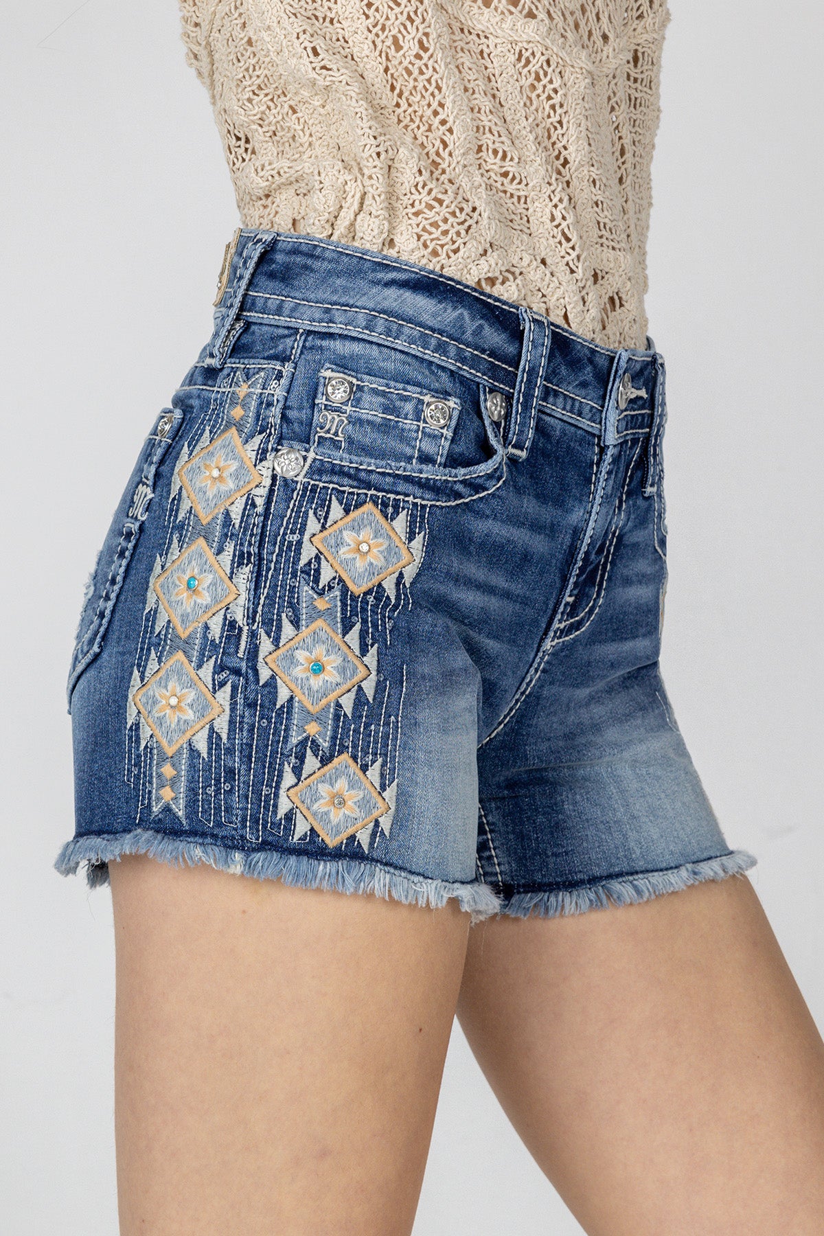 Aztec Printed Mid-Rise Shorts