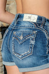 Orange Stitch Flap Denim Shorts