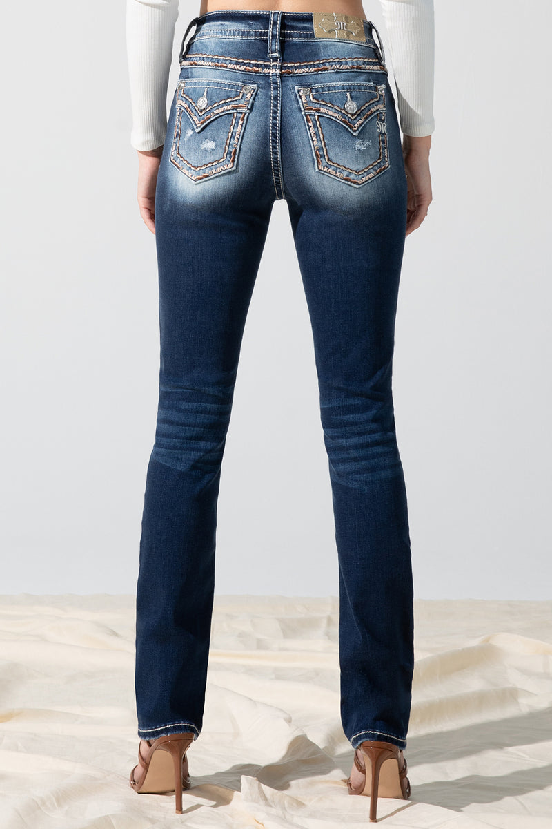 Torn Saddle Stitch Straight Jeans Miss Me