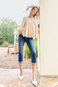 Horseshoe Studded Denim Capri