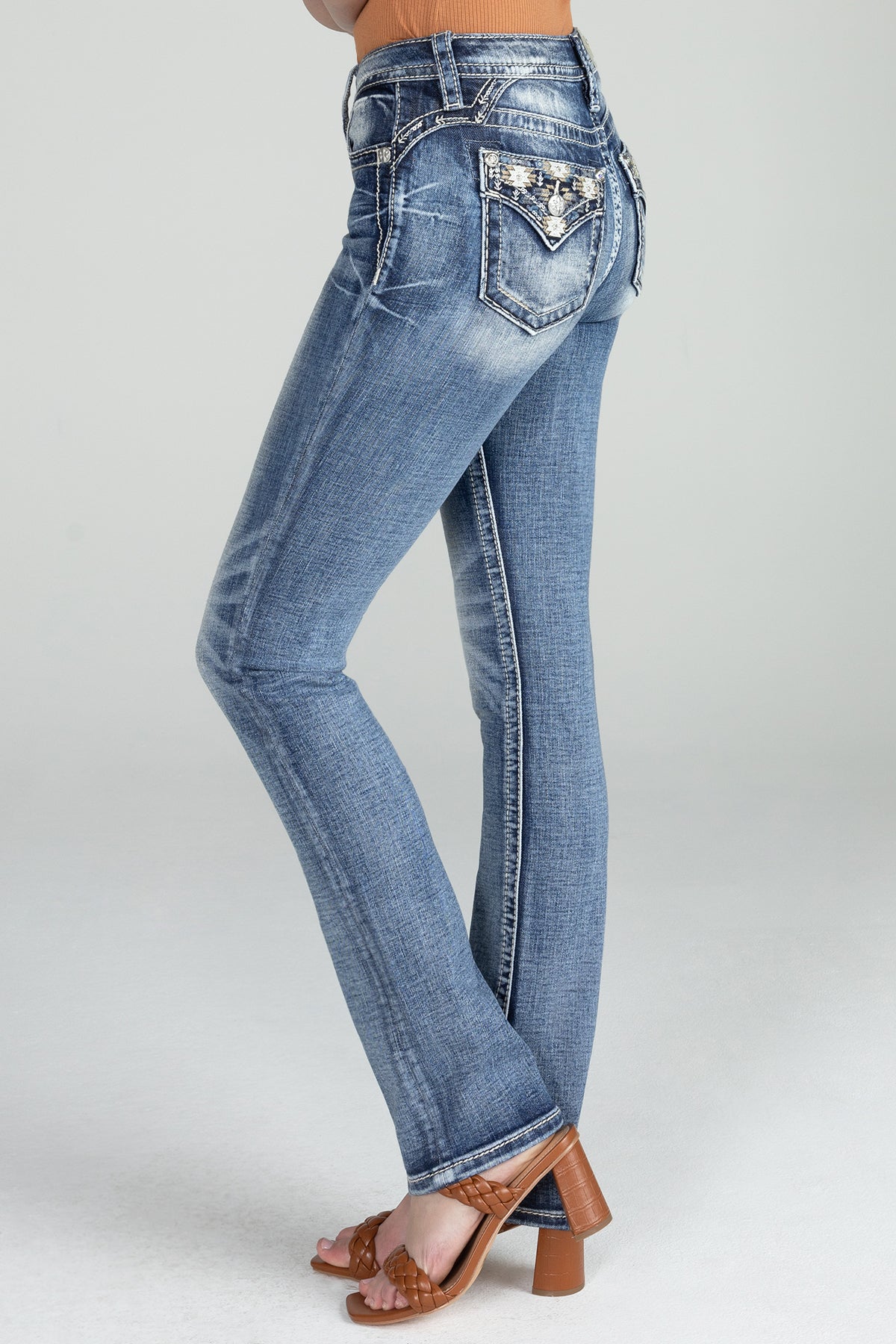 Coral Aztec Straight Jeans
