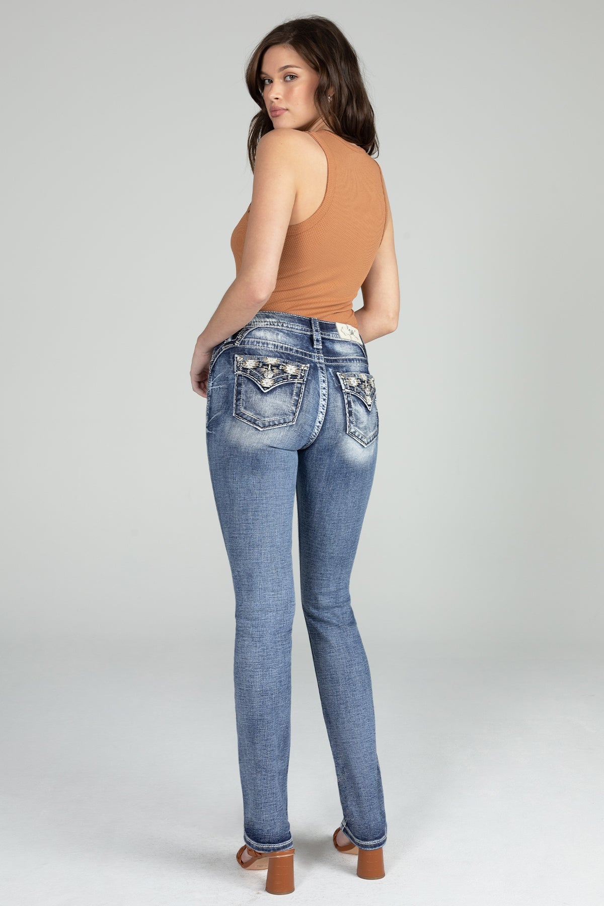 Coral Aztec Straight Jeans