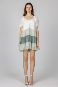 Puff Sleeve Colorblock Dress
