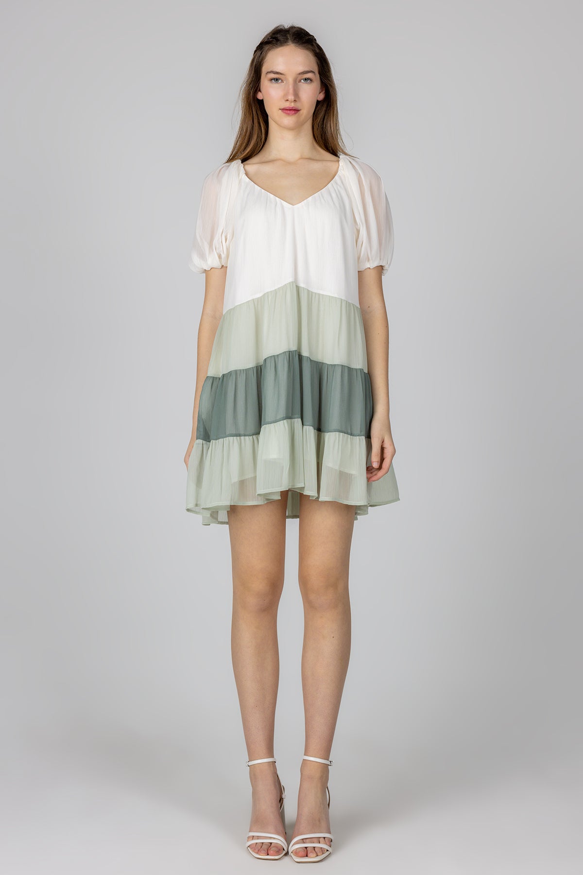 Puff Sleeve Colorblock Dress
