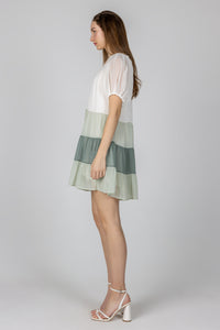Puff Sleeve Colorblock Dress