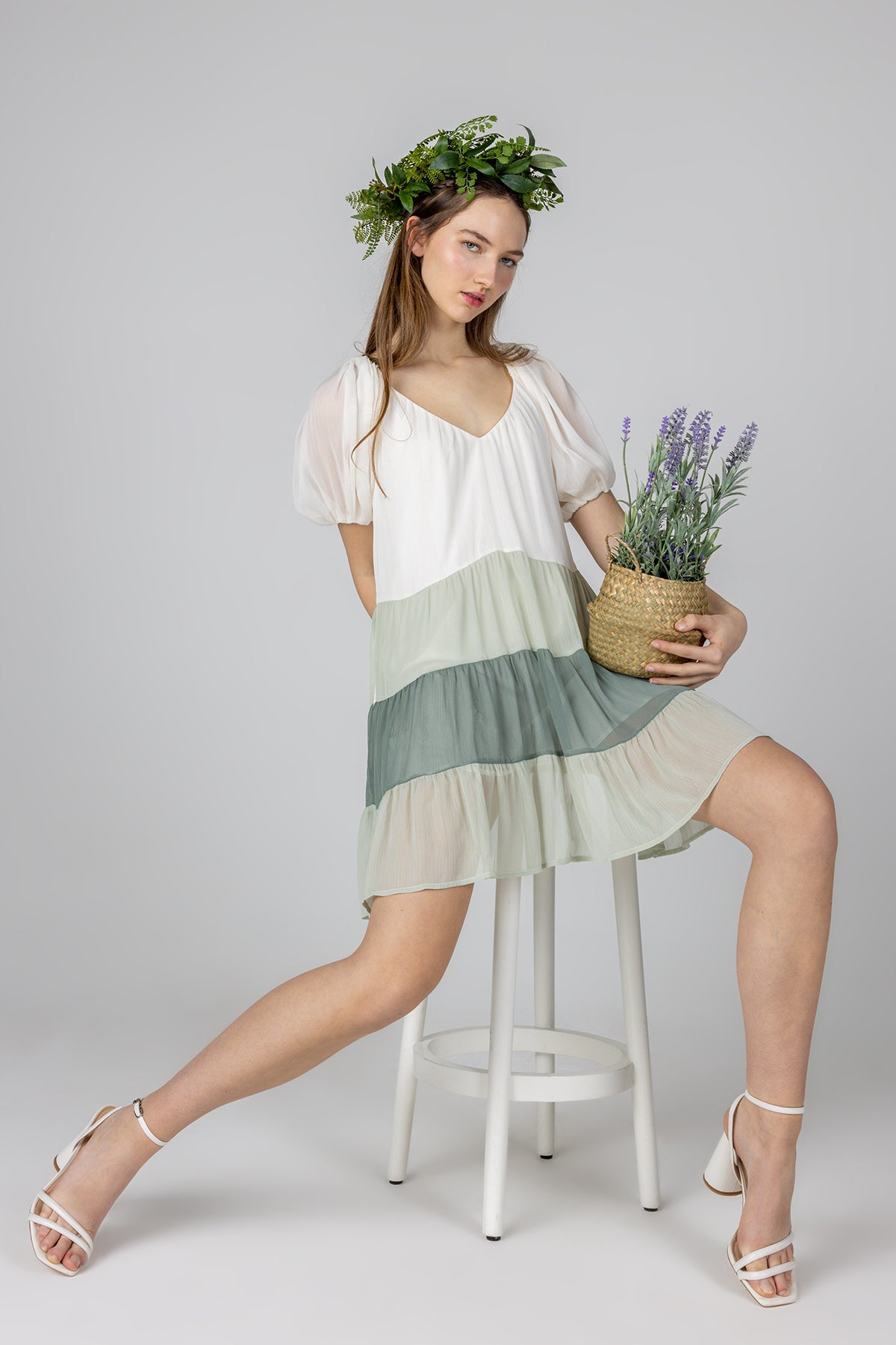 Puff Sleeve Colorblock Dress