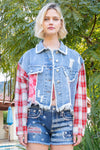 Plaid American Flag Denim Jacket