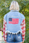 Plaid American Flag Denim Jacket