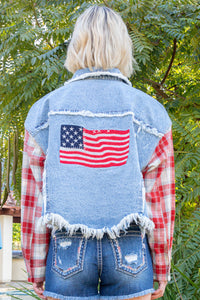 Plaid American Flag Denim Jacket