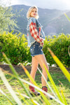 Plaid American Flag Denim Jacket