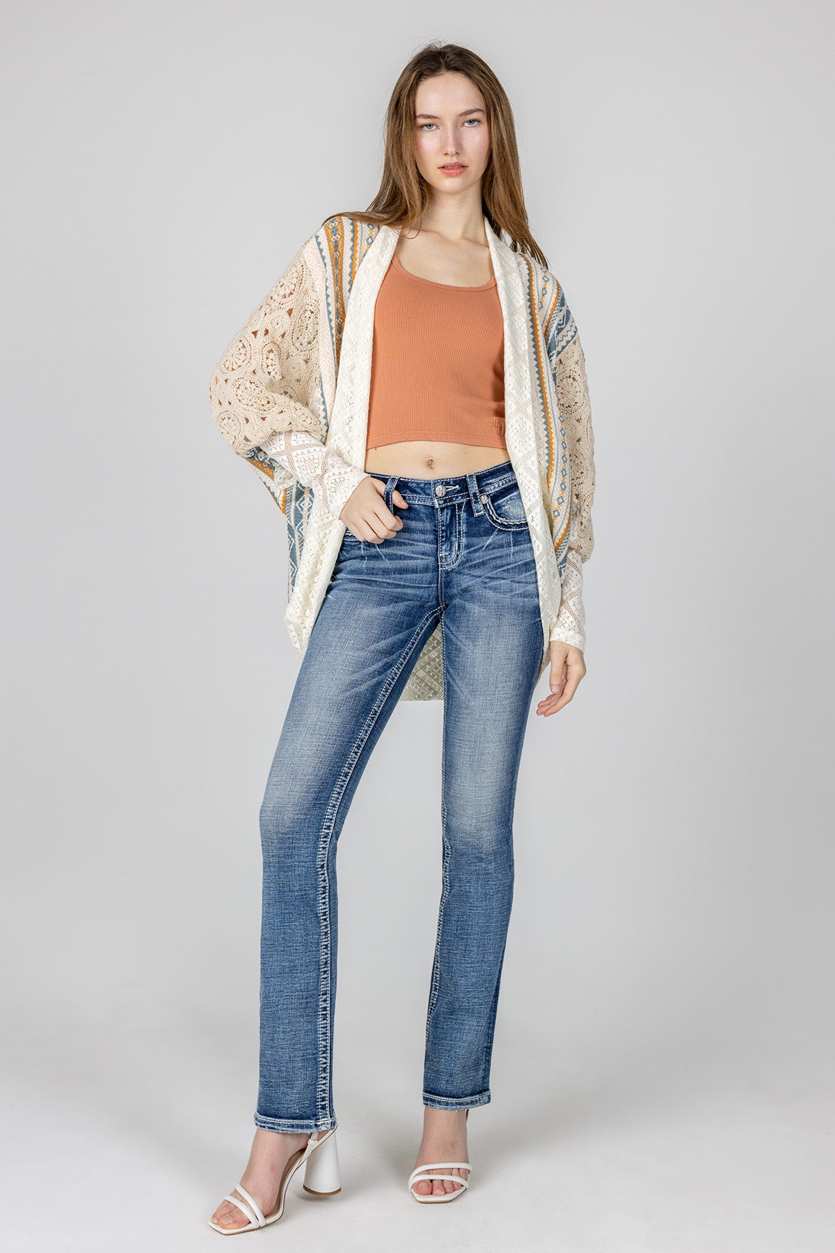 Mixed Media Aztec Print Crochet Cardigan