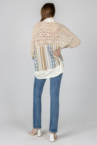 Mixed Media Aztec Print Crochet Cardigan