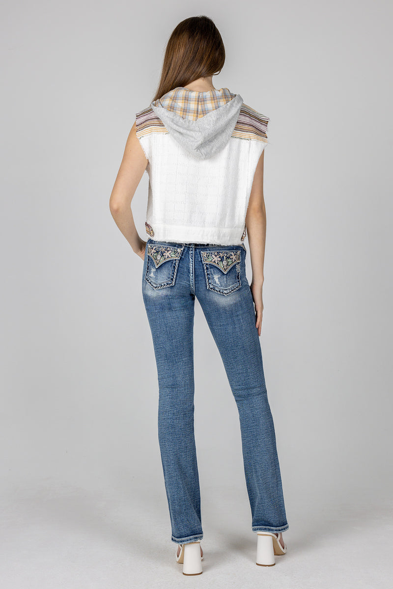 Plaid Vest Hoodie Denim Jacket