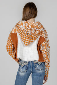 Floral Crochet Plaid Hoodie Jacket