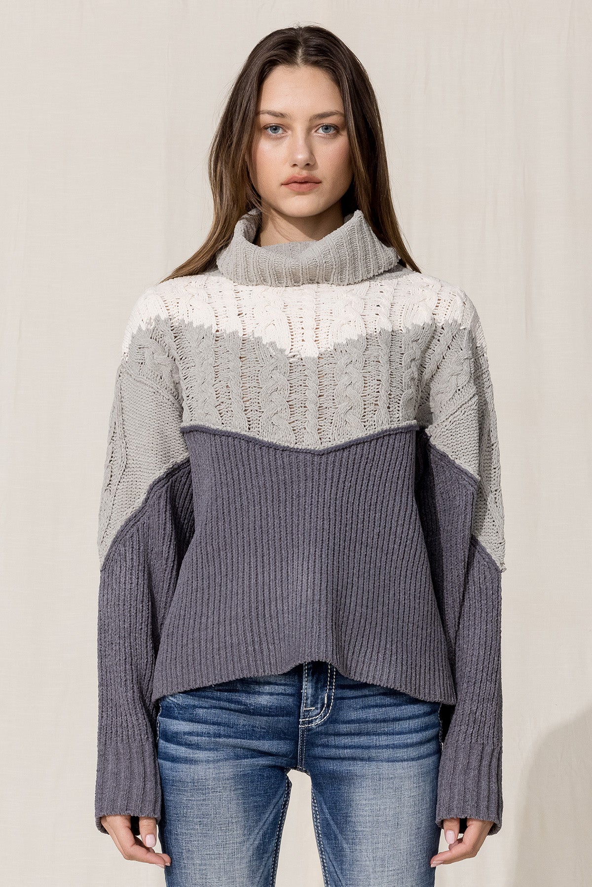 Colourblock Turtleneck Sweater