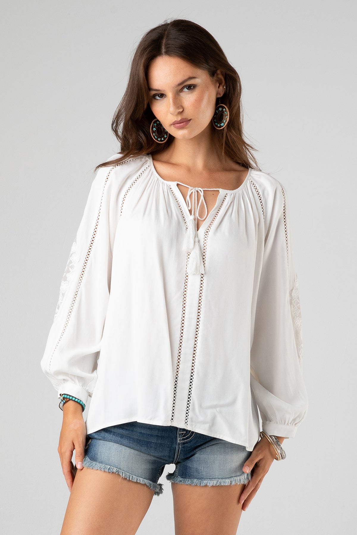 Embroidered Sleeve Woven Top