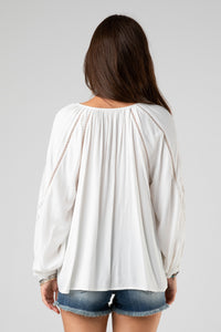 Embroidered Sleeve Woven Top