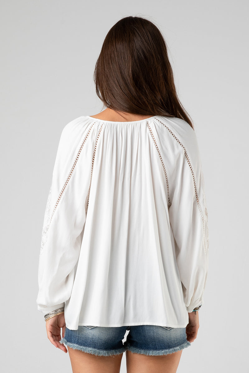 Embroidered Sleeve Woven Top