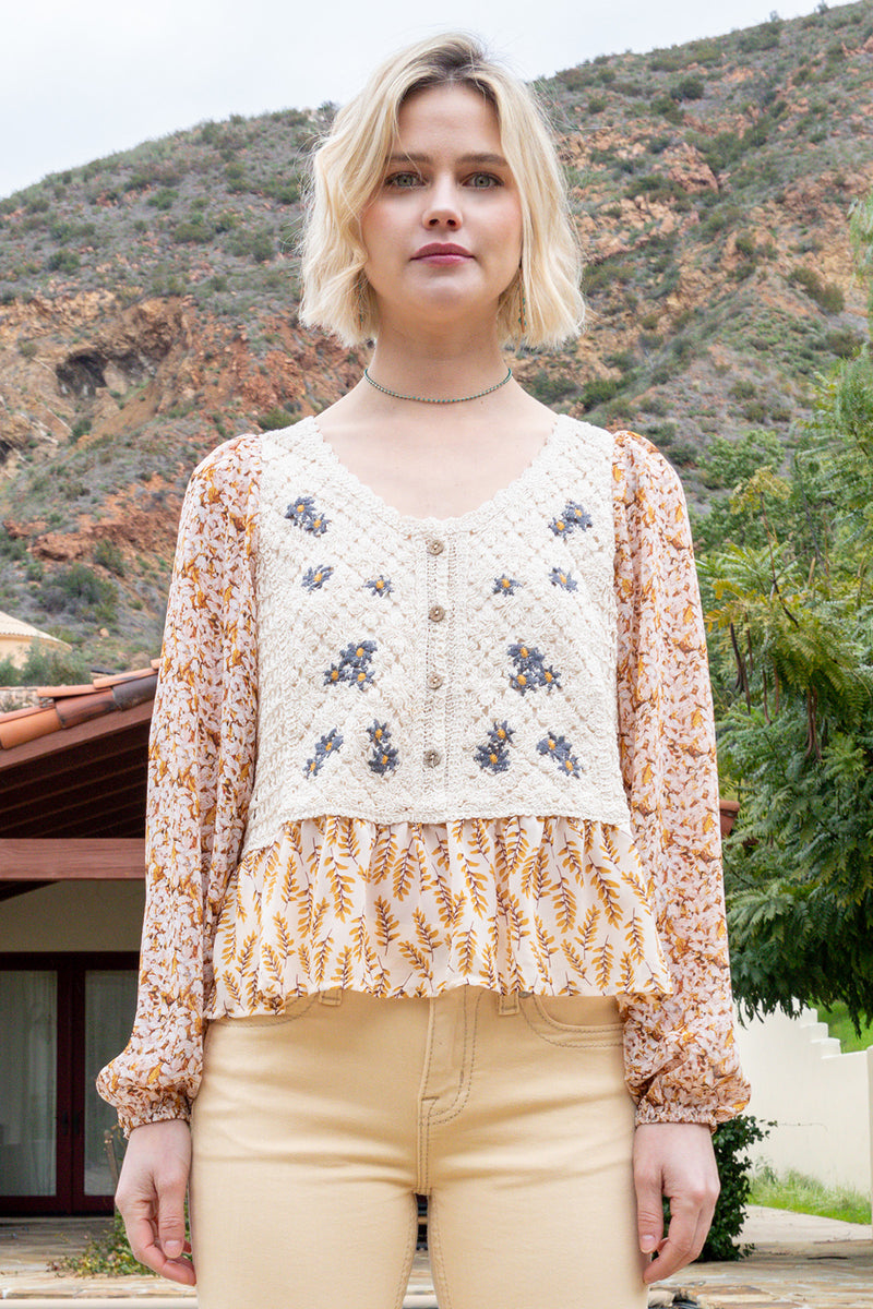 Floral Crochet Printed Top