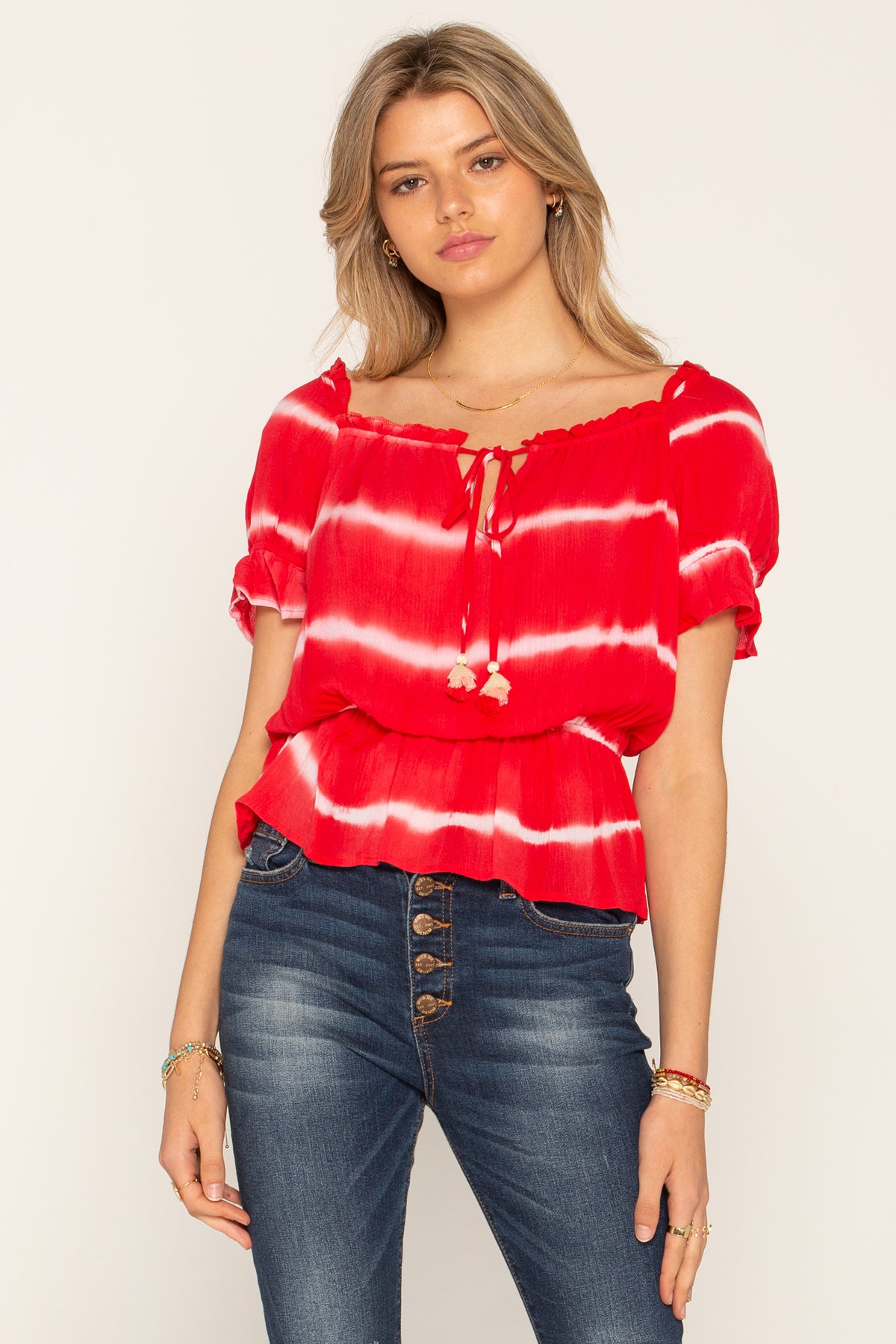 Tie Ruffle Trim Short Sleeve Top – Me